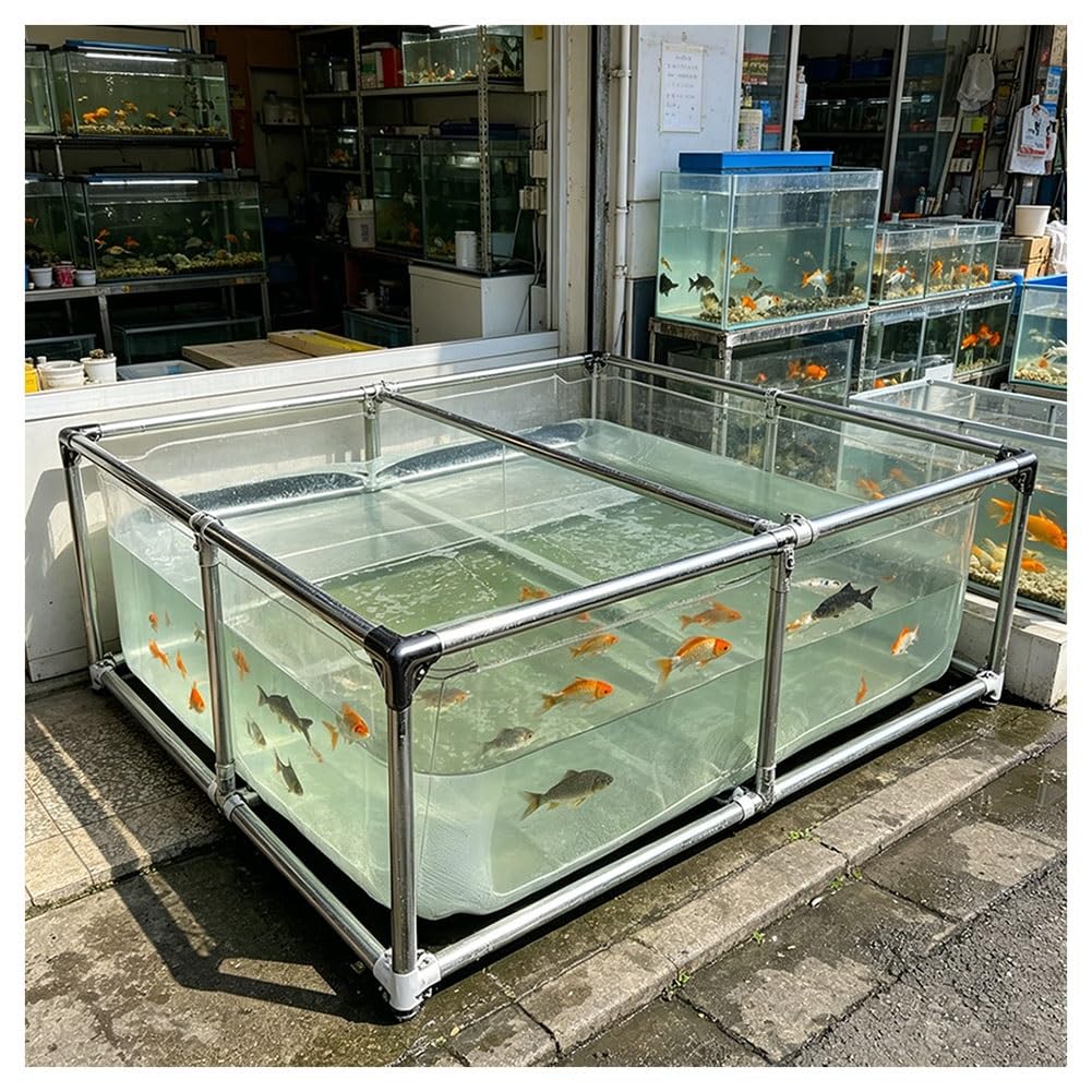 Grande Vasca Da Esterno Per Acquacoltura Con Pannello Di Osservazione, Laghetto Fuori Terra In PVC Con Struttura Di Supporto E Valvola Di Scarico, Ideale Per Carpe Koi, Pesci Rossi(0.5x0.5x0.4m)