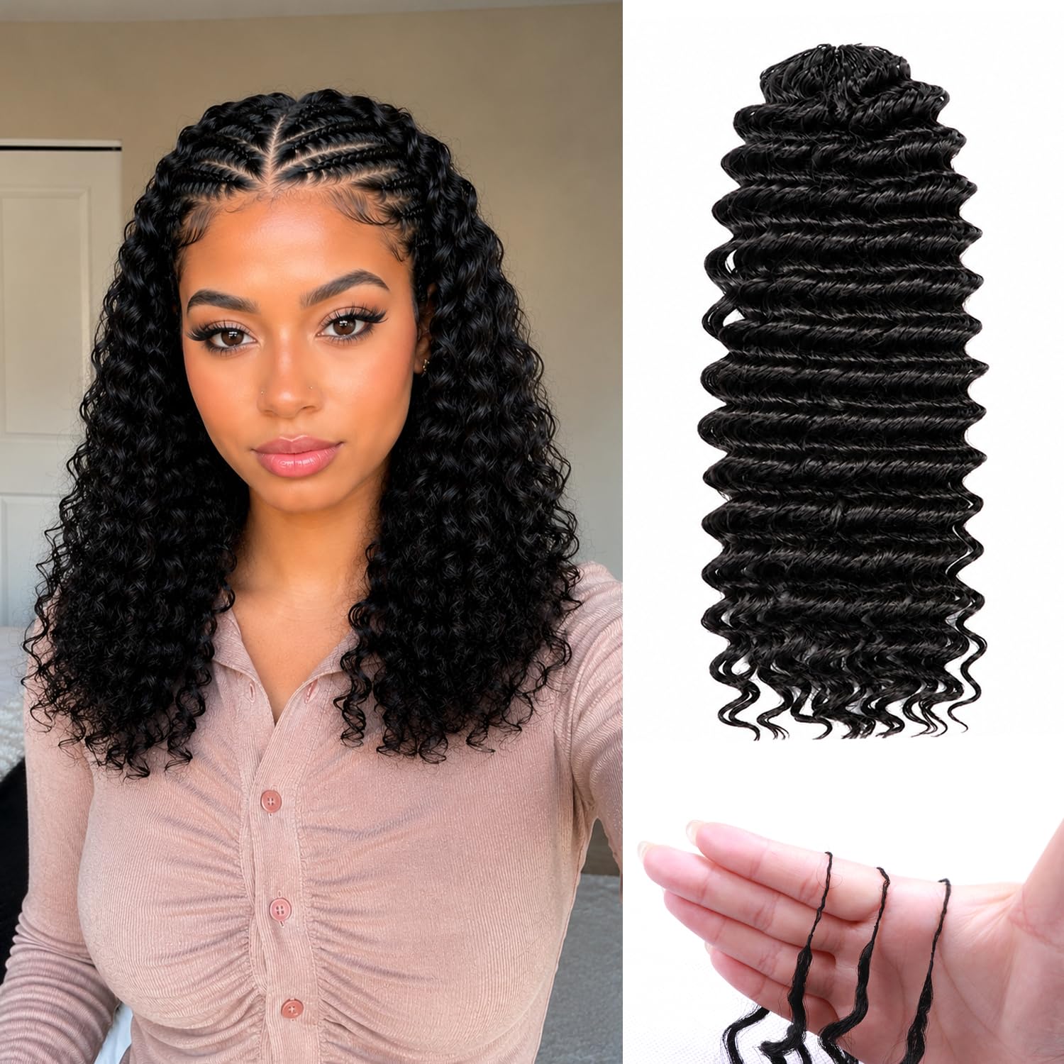 Miracle Knots Feather Crochet Synthetic Hair, Curly Deep Wave