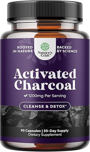 Miniatura 8 de Natures Craft Píldoras de carbón activado desintoxicación y limpieza - Cápsulas purificadoras de coco con 1200 mg por porción para aliviar