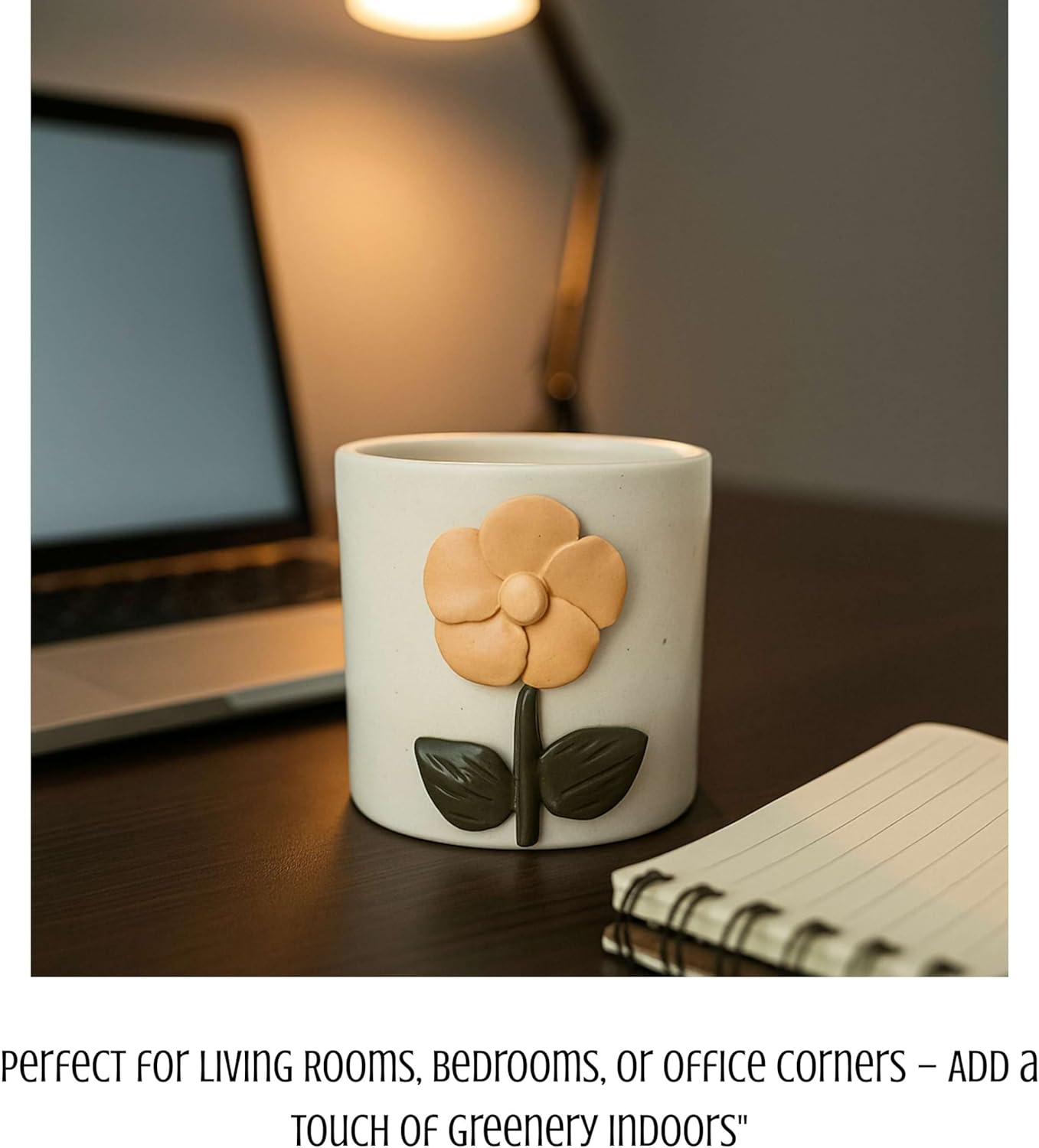 Ceramic Succulent Planter Pot with Drainage Hole, Cute 3D Floral Design Small Indoor Plant Pot for Desk, Windowsill & Table Decor, Modern Round Mini Flower Pot for Cactus & Succulents – Set of 2