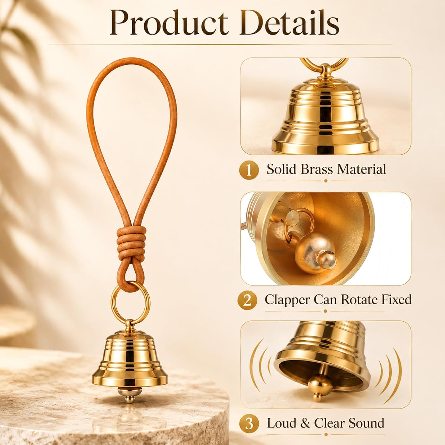 2Pcs Small Brass Hanging Bell, Brass Hanging Bells for Door Knob