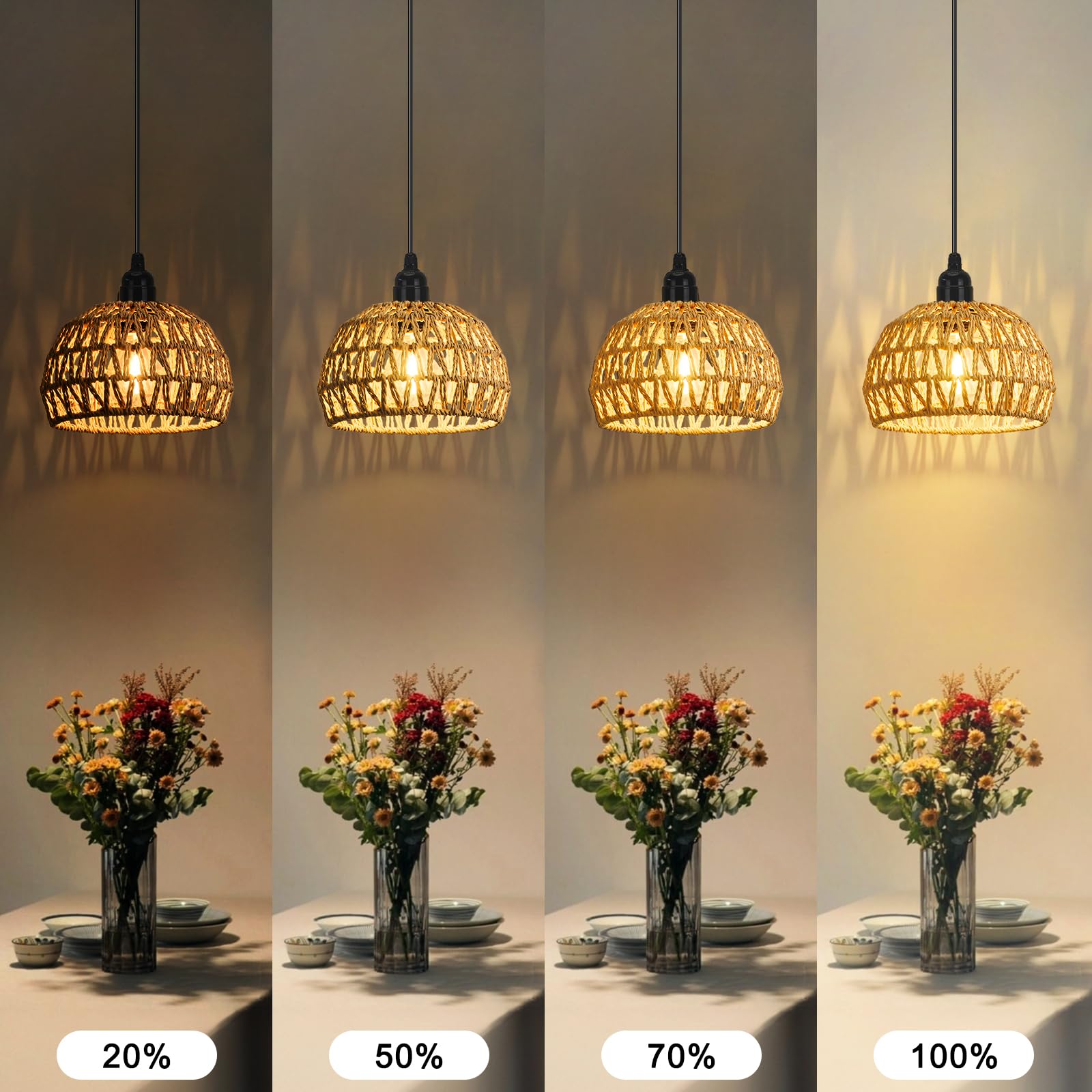 Lightess LampadariLightess 3x Lampadario con Batteria - Lampada a Sospensione Portatile Dimmerabile Telecomando, IP65 per Esterni e Interni, Stile Boho, per Giardino, Terrazza, Tavolo (Senza Fili)
