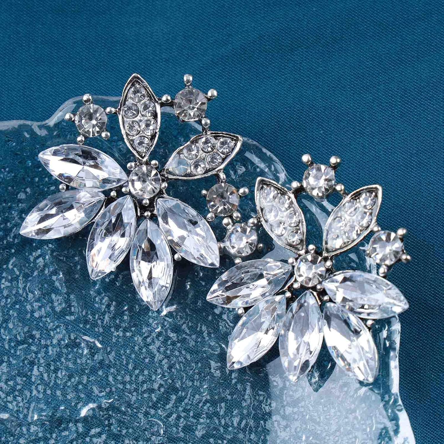Vintage Crystal Flower Earrings CZ Rhinestone Drop Earrings Cluster Crystal Stud Earrings Silver Rhinestone Wedding Earrings Jewelry for Women - Image 2