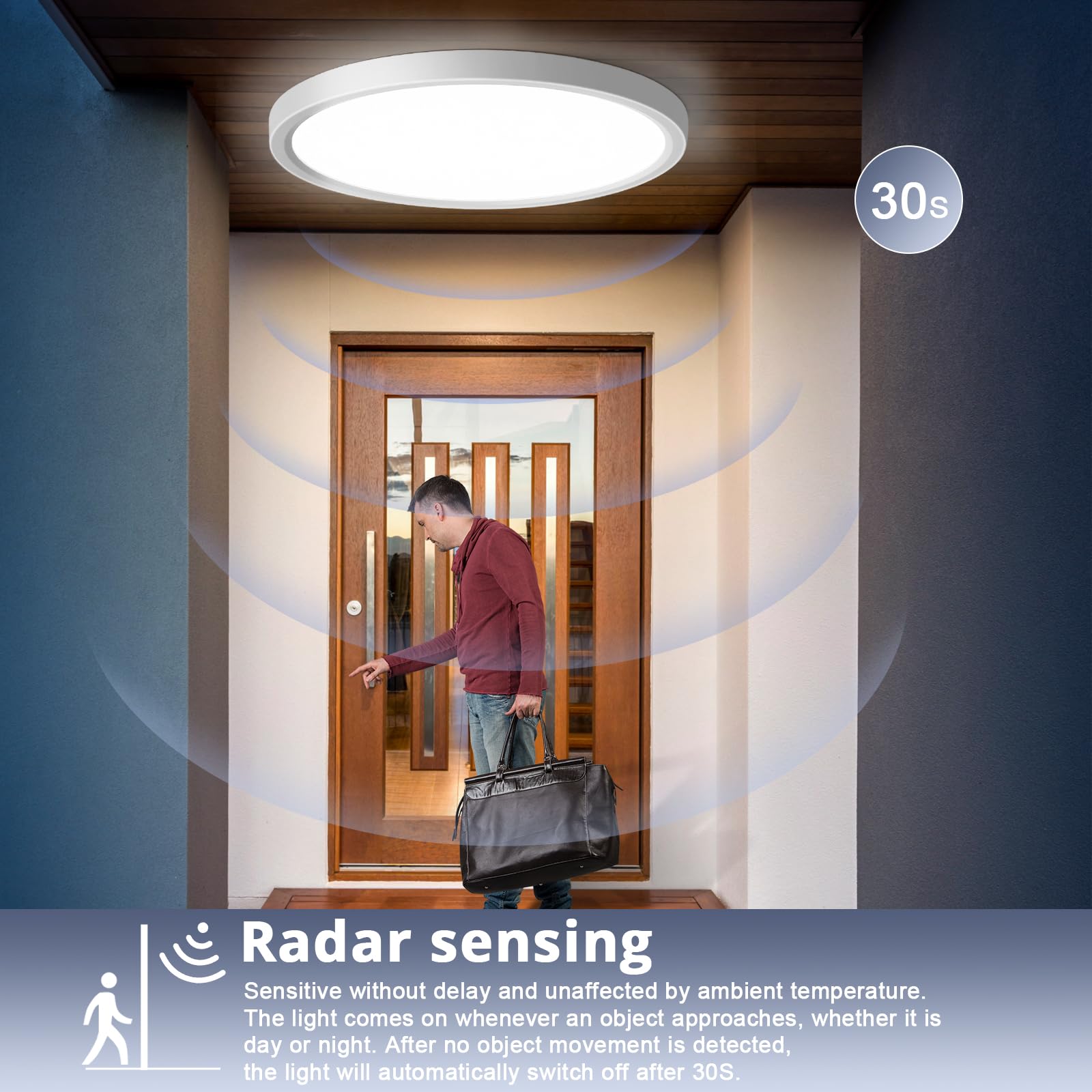 8 Stücke LED Deckenleuchte mit Bewegungsmelder, 18W Deckenlampe mit Radar Bewegungssensor Innen, 4000K Neutralweiß Deckenleuchte LED Lampe Ultraflach für Flur Treppe Küche Balkon Abstellraum, φ23CM