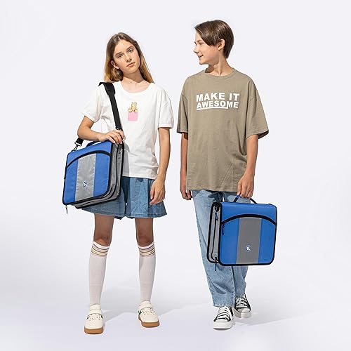 Miniatura 6 de Carpeta de 3 pulgadas con cremallera, con 3 anillas, con asa y correa de hombro, color azul