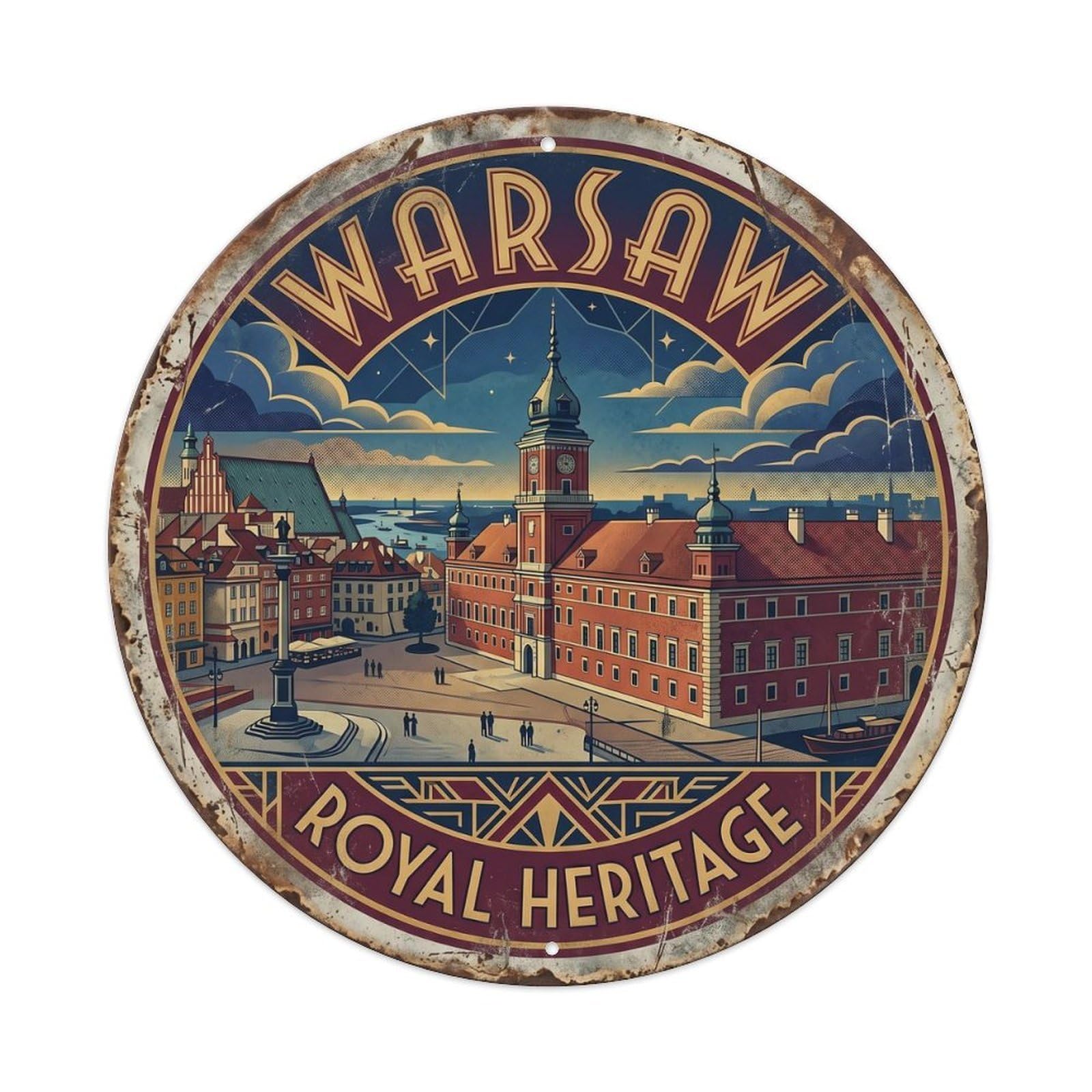 Vintage Travel Warsaw Castle Poland Metal Tin Sign