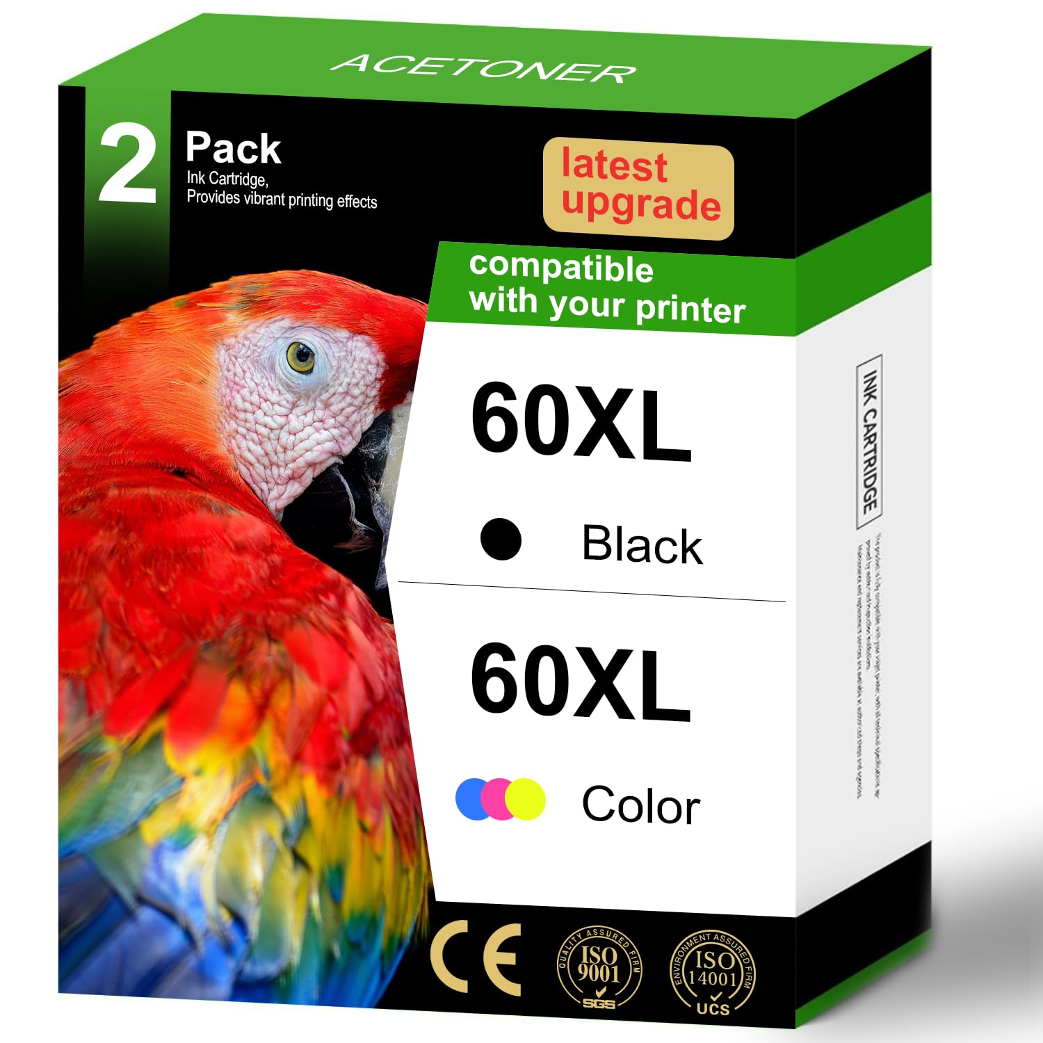 ACETONER 60XL Ink Cartridges Combo Pack Replacement for HP 60 60 XL High Yield Work for PhotoSmart C4780 C4680 C4795 C4640 Deskjet F4480 F4440 F2430