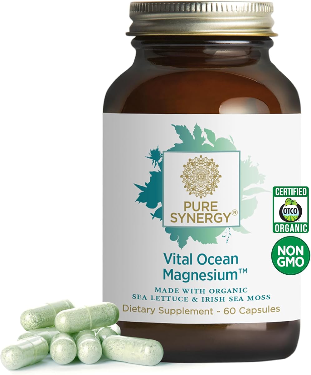 PURE SYNERGY Vital Ocean Magnesium Supplement (60 Capsules) | Organic, Vegan, Seaweed-Based Complex with Spirulina, Chlorella, & Wakame, For Energy, Sleep, & Stress
