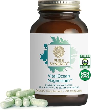 PURE SYNERGY Vital Ocean Magnesium | Organic Magnesium Supplement Capsules | Vegan, Seaweed-Based Complex with Spirulina, Chlorella, Wakame | for Energy, Sleep, Stress 60 Capsules