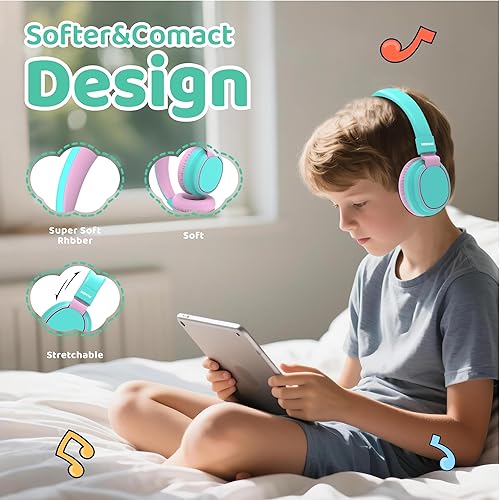Miniatura 10 de MIDOLA Auriculares para niños Bluetooth inalámbrico volumen limitado 85110dB sobre la oreja plegable con auriculares Shareport Cable en línea AUX
