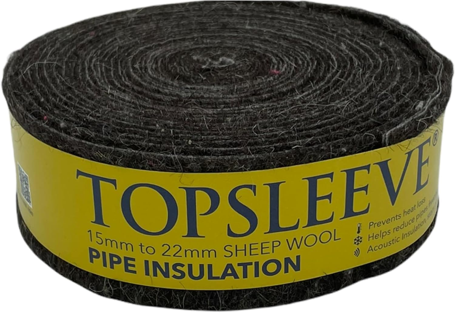 Topsleeve Sheep Wool Pipe Insulation, 15mm-22mm, 7.2 Metre Roll, Black