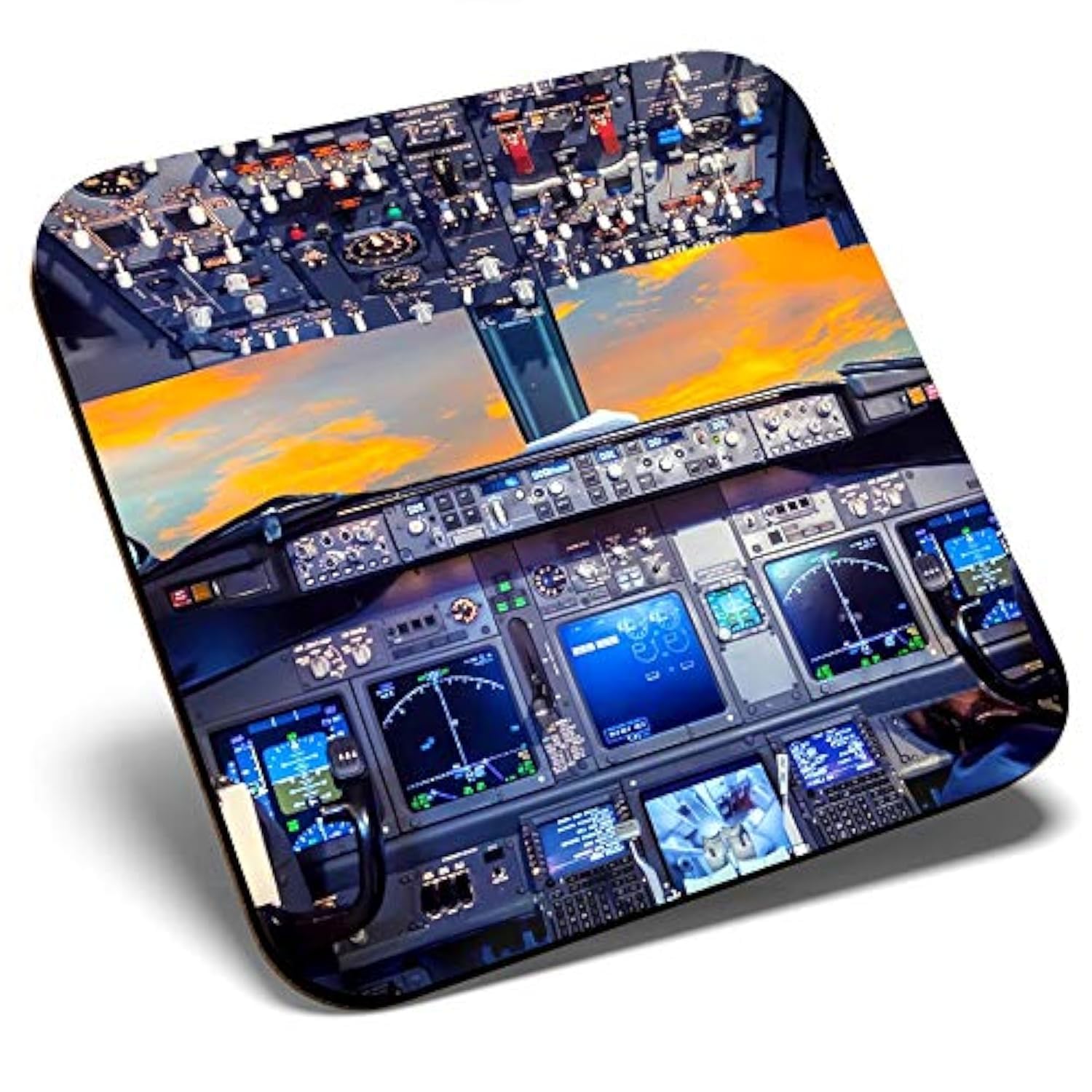 Destination Vinyl Ltd Multicolor Great Single Coaster Square - Flight Deck Aeroplane Cockpit Pilot |Glossy Quality Coasters | Tabletop Protection For Any Table Type #16297