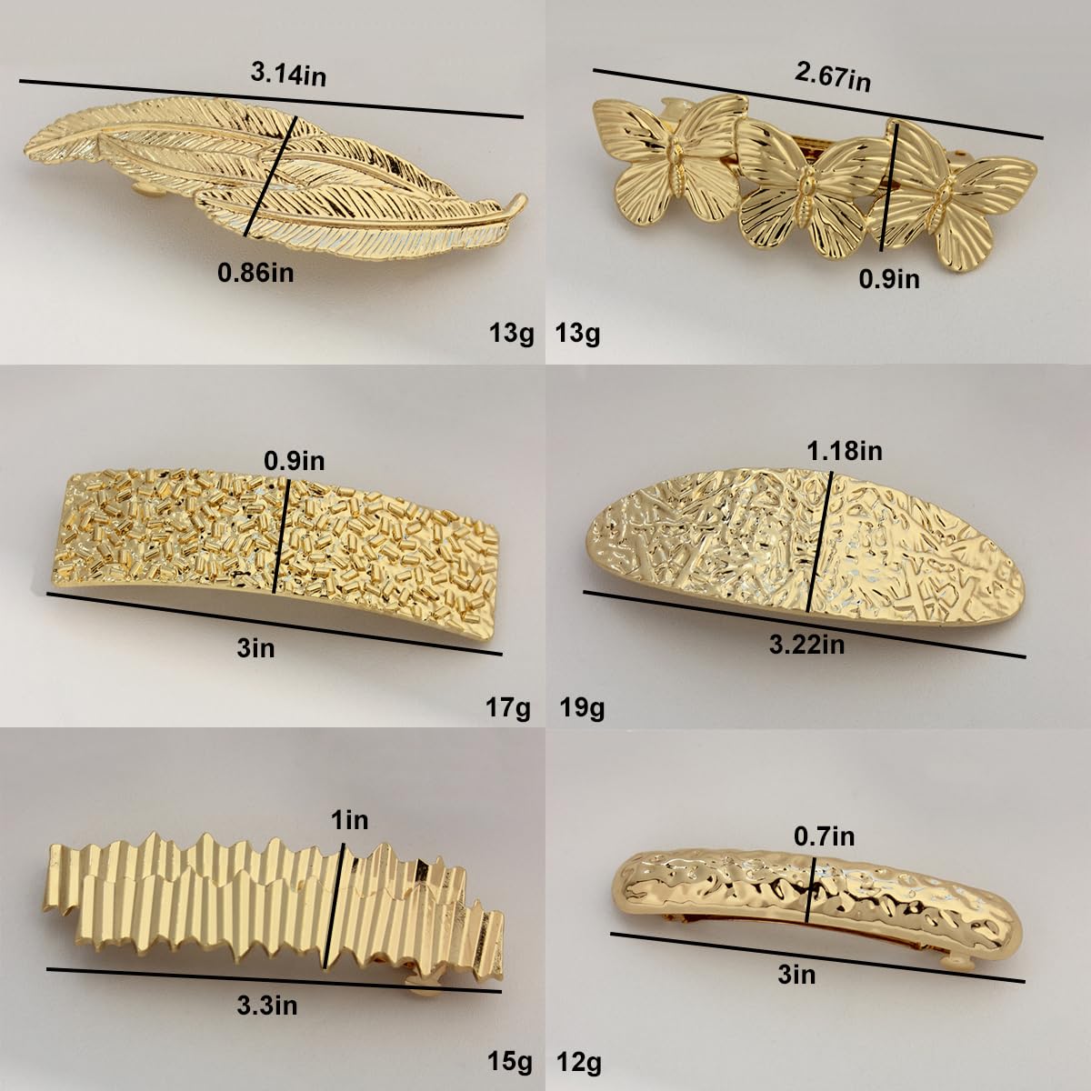 Gold Hair Barrettes for Women, Metal French Hair Clips, Simple Spring Snap Hair Barrettes Large for Thin Hair Ponytail Accessories (F-6Pcs)
