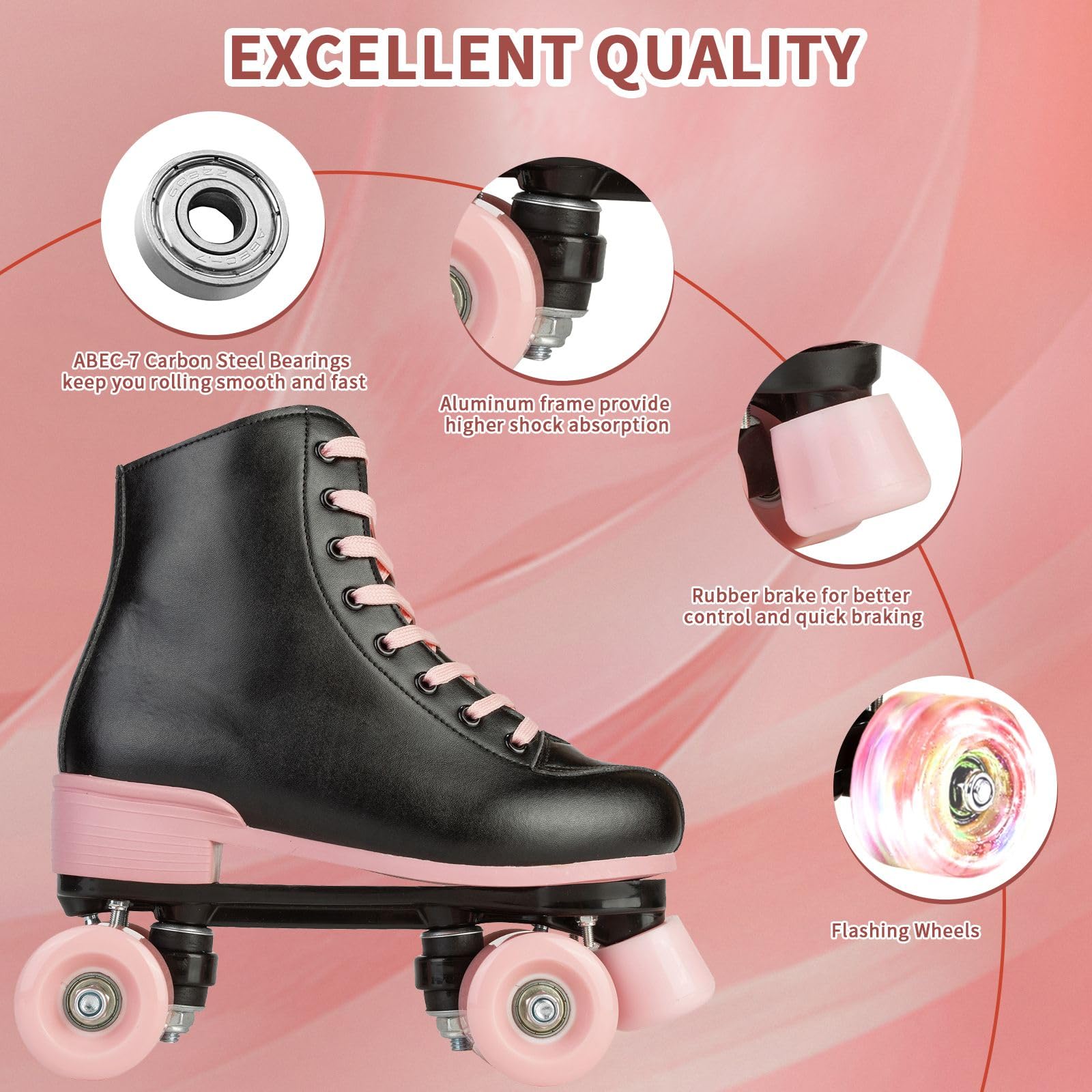 jessie Patines de ruedas para niñas y mujeres, patines de piel sintética para niños, patines clásicos ajustables de cuatro ruedas para principiantes, patines para niñas de 8 a 12 años, para interiores