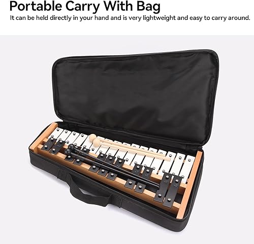 Miniatura 19 de Heuyrao Xilófono Glockenspiel plegable de 30 notas, kit de instrumentos de percusión para adultos y niños, incluye 4 mazos y bolsa de transporte