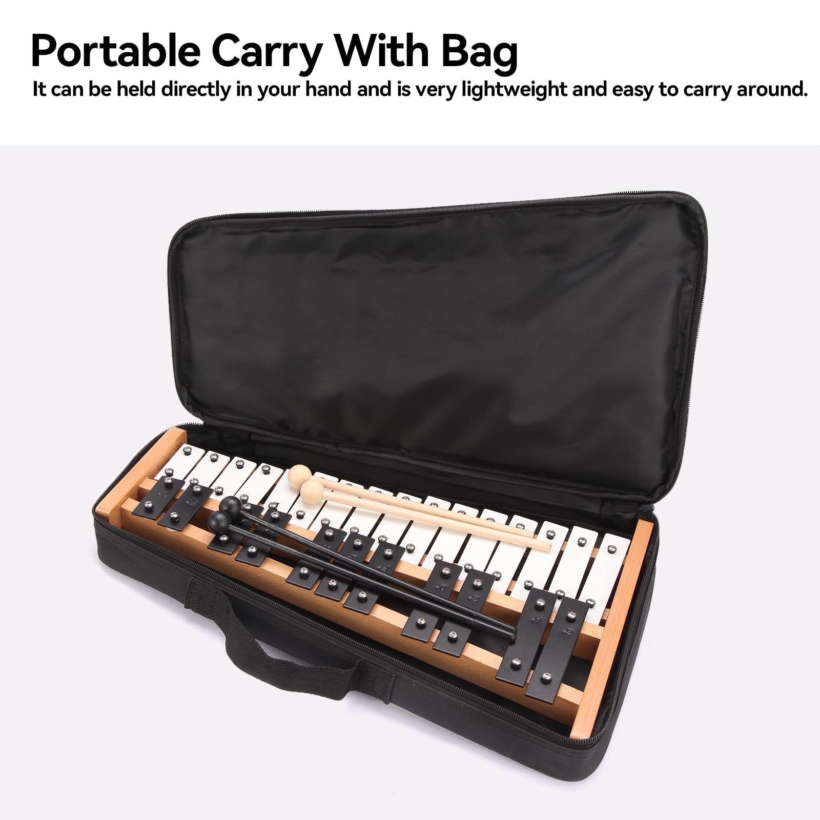 Heuyrao Xilofono pieghevole Glockenspiel 27 note, bianco e nero | Strumento a percussione in legno, 4 mazzuole incluse, borsa per il trasporto inclusa, per adulti e principianti