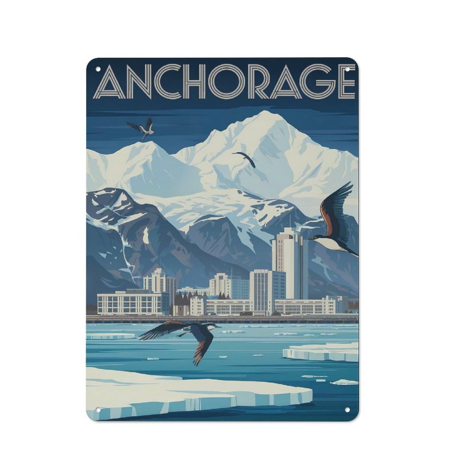 Junmoney Style-12 Classic Anchorage Alaska Travel Metal Wall Plaque 40X30cm, Nostalgic Wall Art For Living Room, Hallway, Kitchen Or Cafe