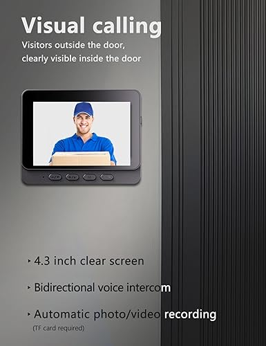 Miniatura 6 de Generic Timbre de video - Sistema de videoportero inteligente con monitor HD 1080P de 4.3 pulgadas, visión nocturna, ángulo de visión de 170 para