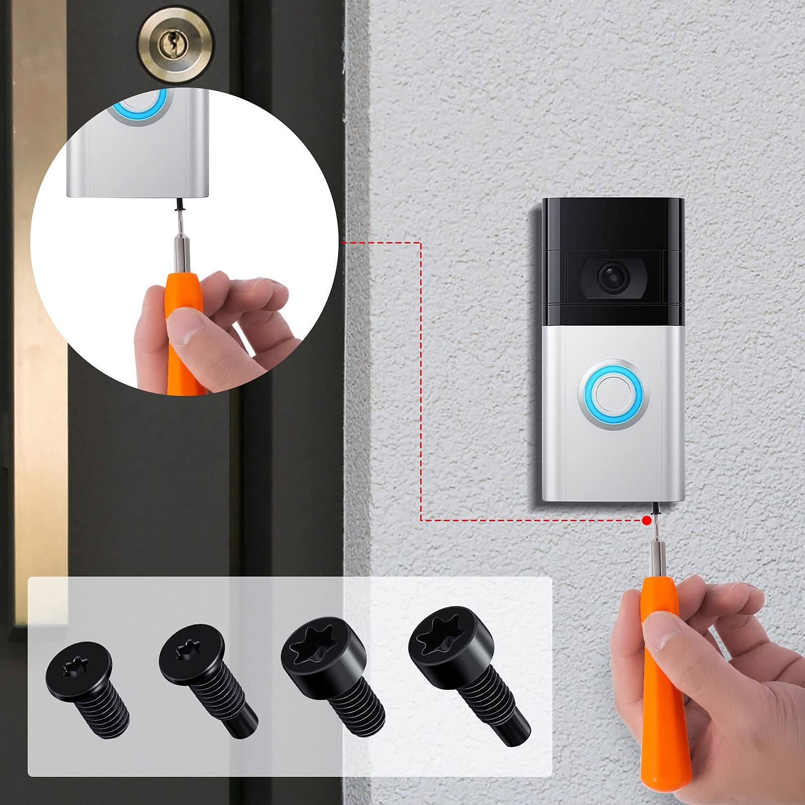 Juego de 4/20 tornillos de repuesto para timbre, T5, T16, tornillos de seguridad para timbre, accesorios compatibles con timbre de video, timbre de video 2 (largo/corto)