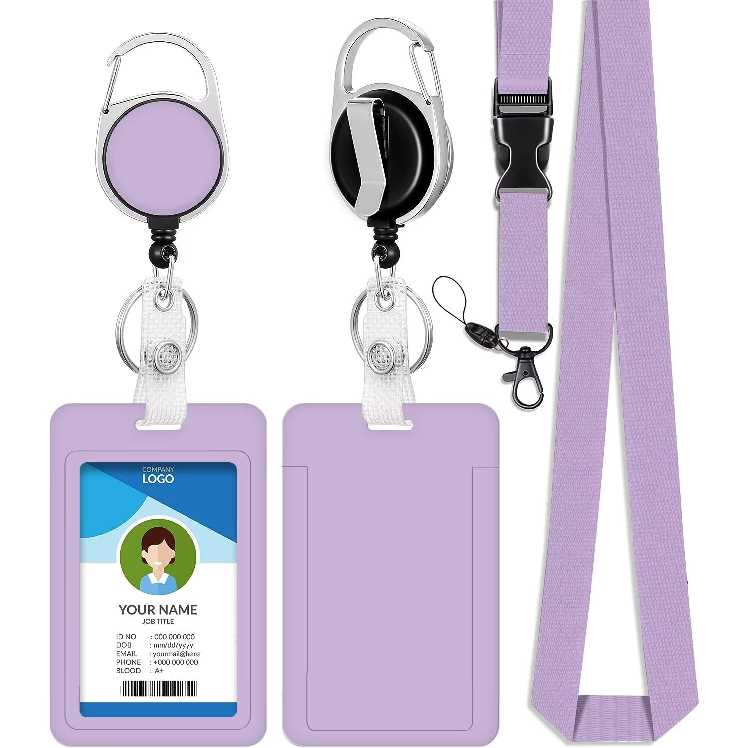 IBOVODI Purple Lanyards for Id Badges,Sliding ID Badge Holder Key Card Work Badge Sleeve with Retractable Badge Reel for Office, School Teacher, ID Credit Cards,Driver Licenses,Pass