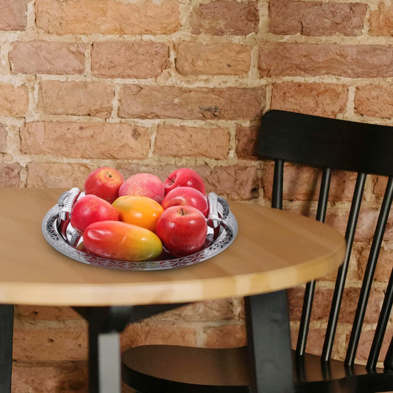 European Style Round Pattern Serving Tray 13.18In Fruit Plate for Snacks Desserts and Home Storage Decorative Tray for Kitchen and Living Room