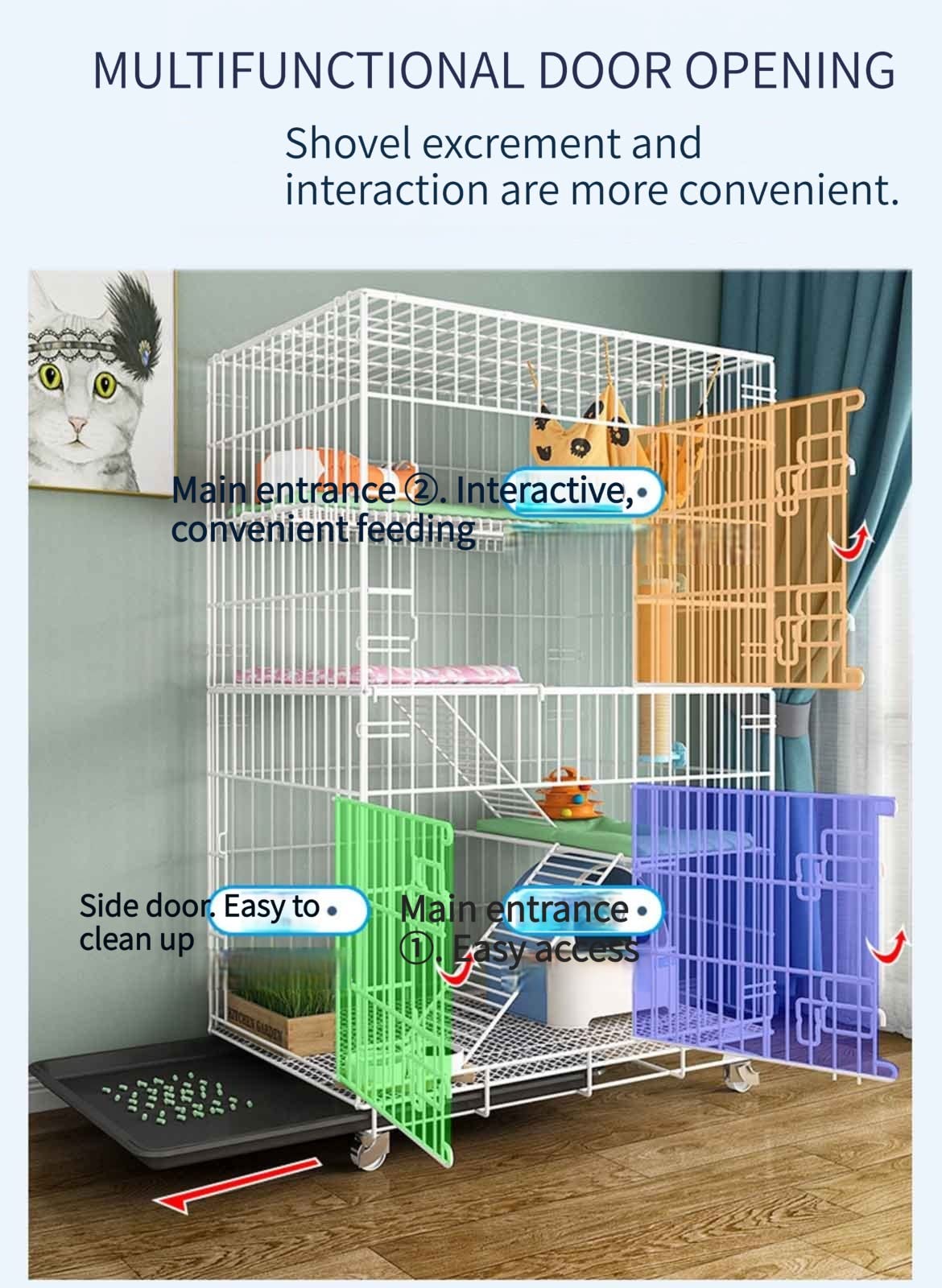 Gabbie per gatti da interno, grande gabbia per animali domestici, recinto per gatti extra large staccabile, cucce per gatti in articoli per animali domestici con lettiera per gatti, recinto per cani,