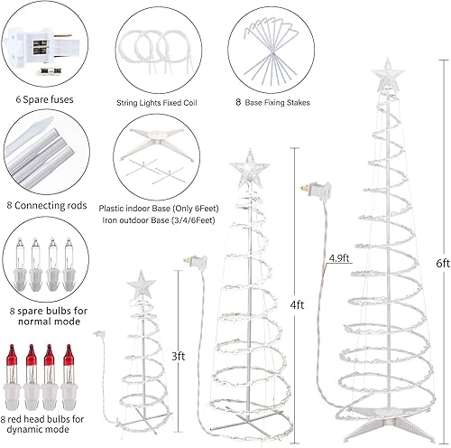 Miniatura 5 de Juego de 3 árboles de Navidad iluminados en espiral para exteriores, luces de Navidad de 3/4/6 pies con estrella de 7 pulgadas, certificación UL,