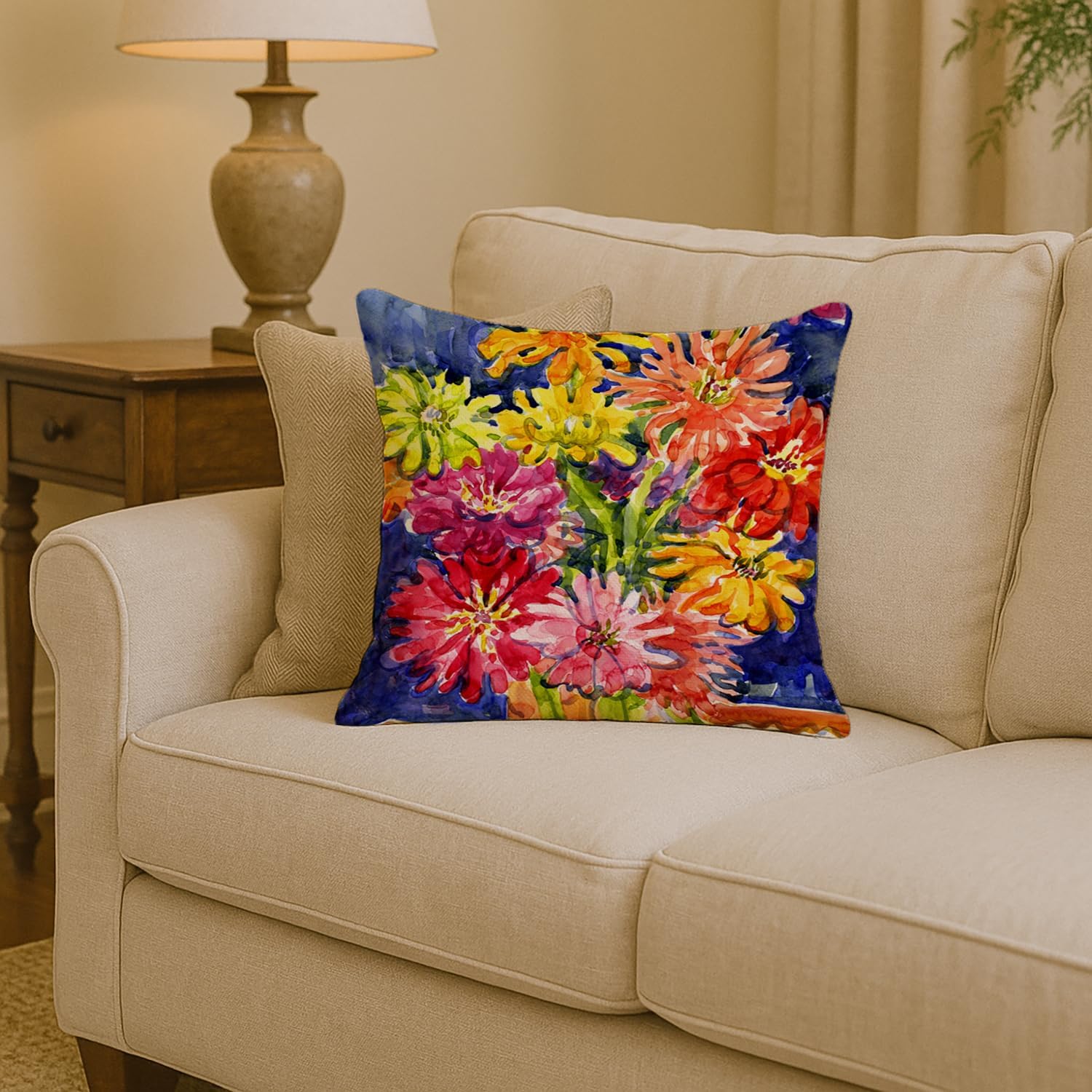 Caroline's Treasures 6069PW1414 Flower - Gerber Daisies Fabric Decorative Pillow Machine Washable, Indoor Outdoor Decorative Pillow for Couch, Bed or Patio, 14Hx14W