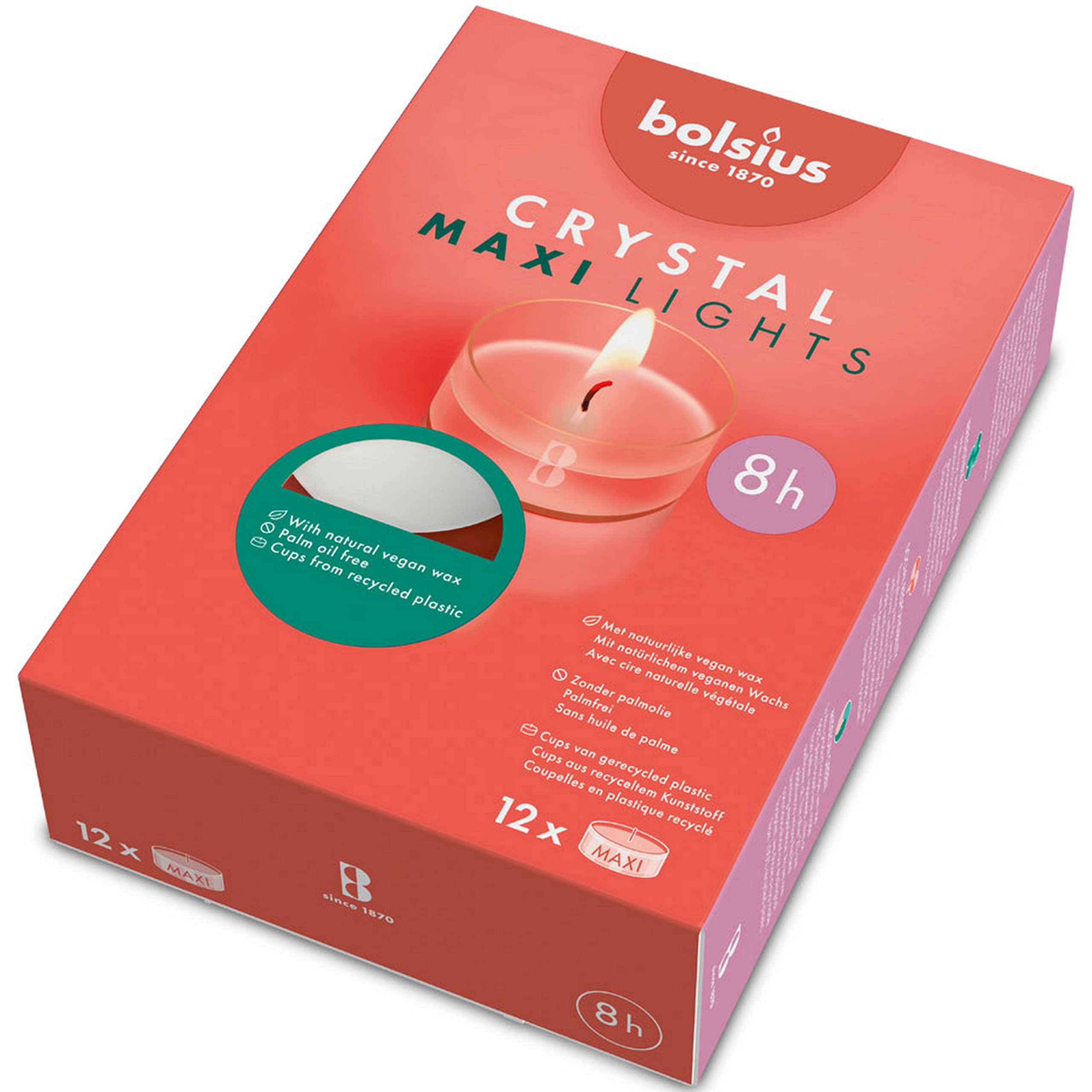 72 Stück Bolsius Crystal Lights Maxi Teelicht 8 Stunden Acryl Cup klar (6x12er)