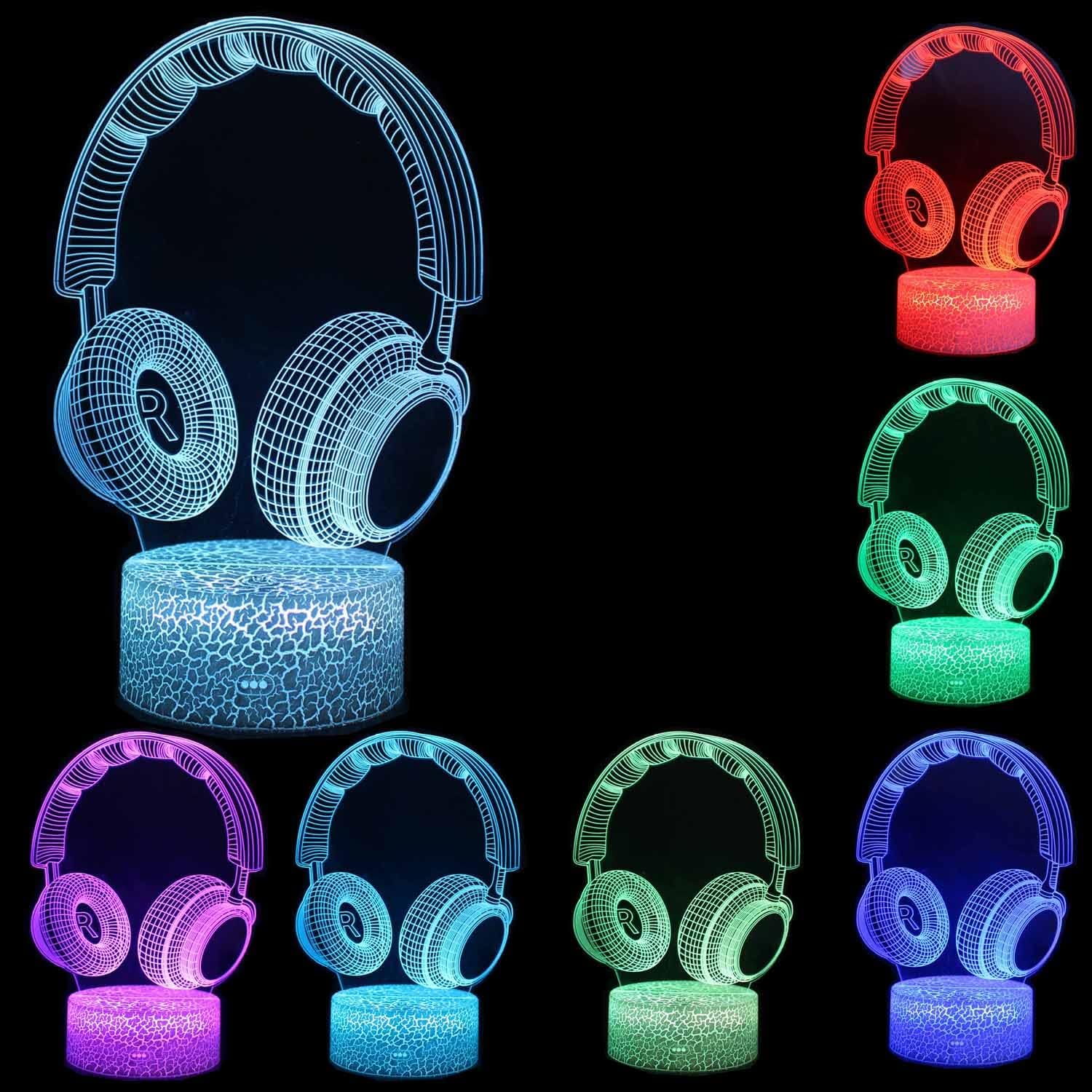 16 Color Change Decor Lamp Desk Table Earphone 3D Illusion Night Lights with Remote & Smart Touch, Gifts for Boys,Girls