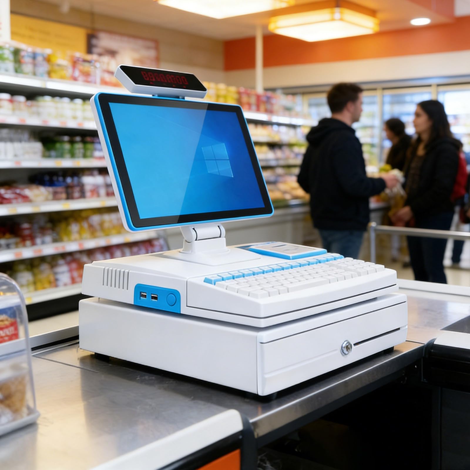 Caja Registradora para Pequeñas Empresas y Comerciantes, TPV Completo con Pantalla Táctil Capacitiva, Impresora 58mm, Gestión de Inventario y Pago Múltiple White-4+64GB