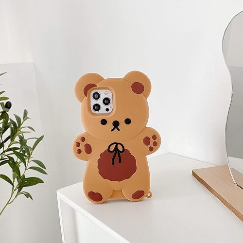 Miniatura 6 de Yatchen Kawaii - Fundas para teléfono para iPhone 11 Pro Max, bonita funda para teléfono con diseño de oso de peluche con llavero, funda para