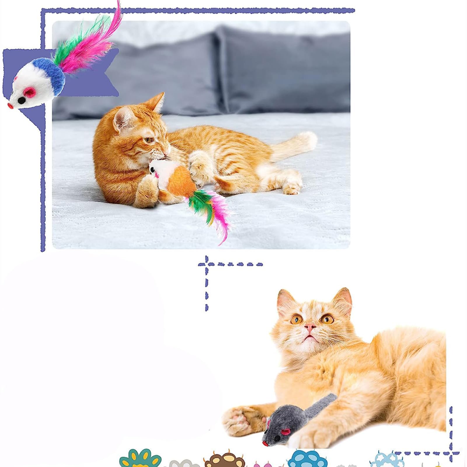 Katzenspielzeug mit Federn, Katzenspielzeug, Katzenmaus-Spielzeug, Rasselmaus, Verschiedene interaktive Katzenspielzeuge, Kätzchen-Fangspiel-Maus-Spielzeug, 20 Stück