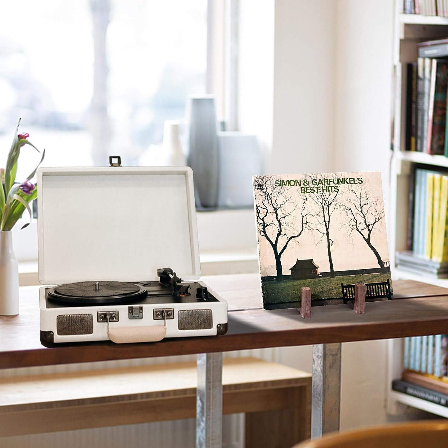 Vinyl Record Storage Holder Spade Wood,Modern Album Display