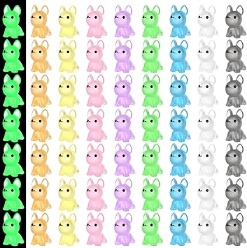 Suzile 60 Pcs Luminous Mini Puppy Statue Micro Cute Animal Micro Landscape Decoration Glow in the Dark Mini Resin Animal Dolls for Garden Potted Plant DIY Accessories Party Cake Decoration