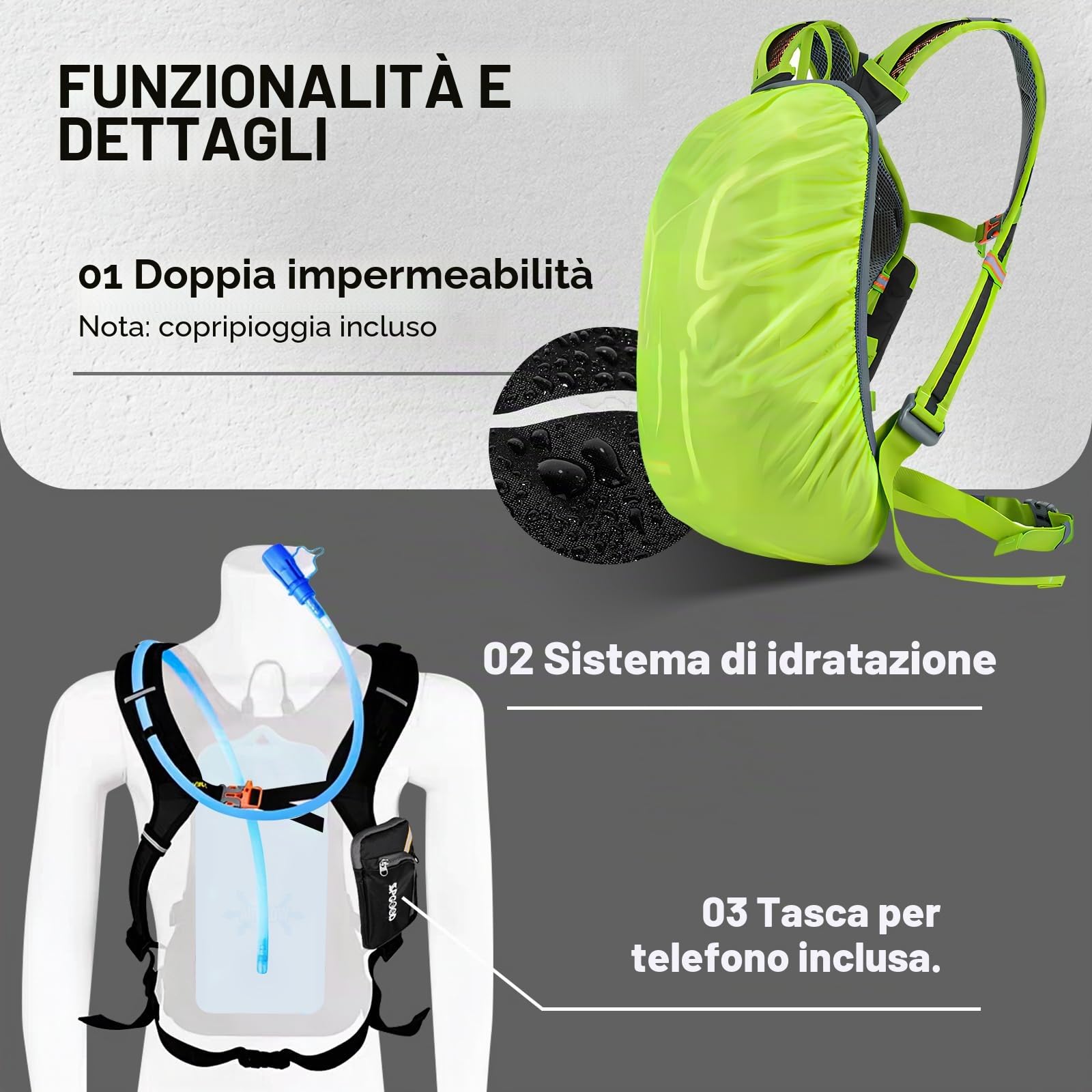 SPGOOD Zaino Bicicletta 20L/25L/30L Impermeabile Traspirante per Uomo e Donna Con Parapioggia Copricasco Moto Sportivo per Ciclismo Escursionismo Campeggio MTBmo (20L Verde Nero)