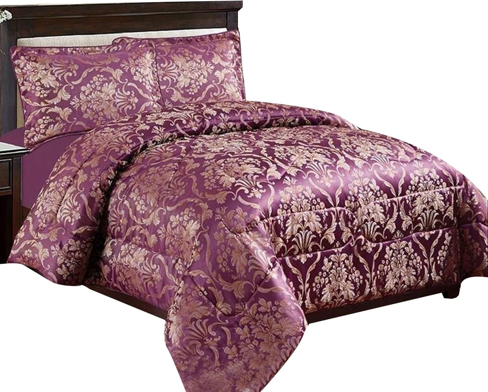 Massari Colection 3PC Beautiful Heavy Jacquard Quilted Bedspread Comforter Set (King, Ruby Purple)