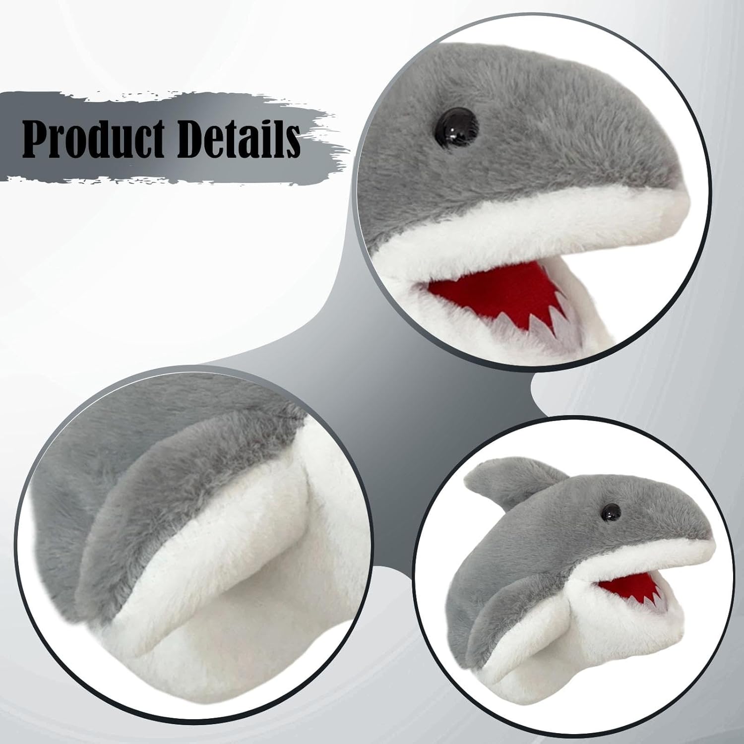 DuskHaven Shark Hand Puppet, Interactive Simulation Toy with Glove, Birthday Gift, Grey