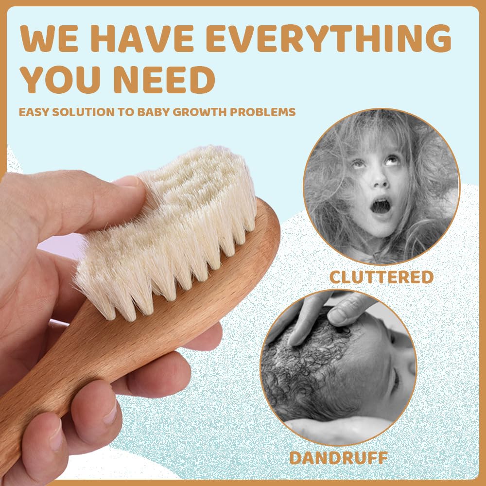 1 Pièce Brosse cheveux bebe，à cheveux Poils de chèvre doux Premium Brosse à bébé en bois pour Cradle Cap, garçons et filles, pour enfant et nouveau-né, Baby Shower Cadeau