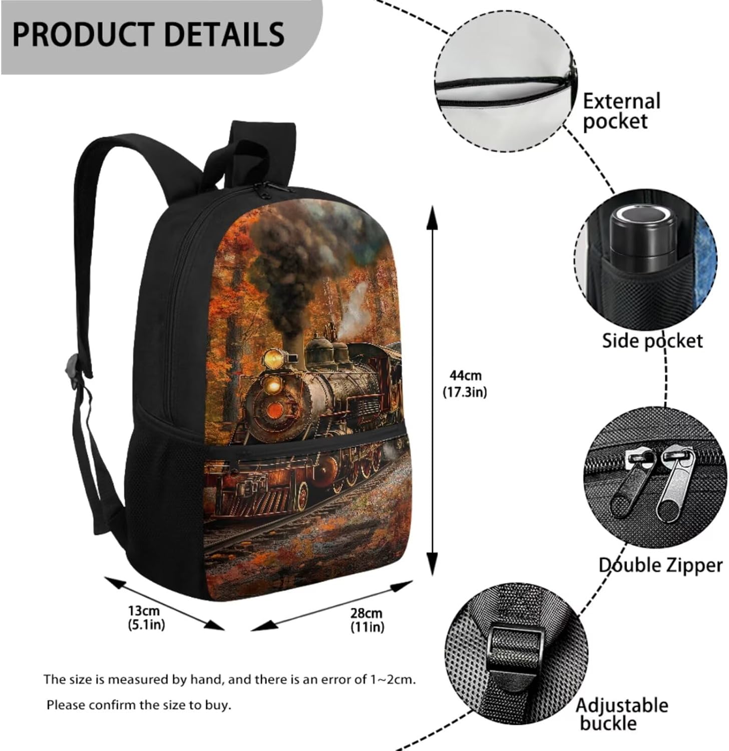 Showudesigns Steam Train School Bag and Lunch Bag Set for Boys Elementary School Backpack with Lunch Box Pencil Case 3 In 1 Middle High Bookbag Back Pack Purse Kids Child Daycare Rucksack Satchel