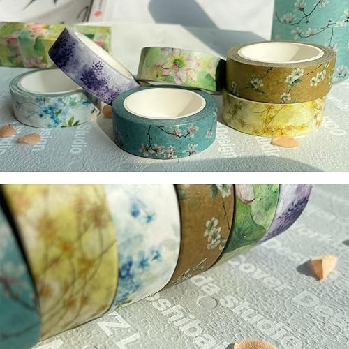 Miniatura 6 de lovielf Juego de 6 rollos de cinta washi con diseño de flores florales clásicas de acuarela suave, 0.059 in x 23.0 ft (7.65 yardas), para arte,