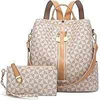 Vista 4 de Makes Mochila para mujer, de piel sintética, bolsa de viaje con bolsa, diseño convertible con bolso, 2 piezas