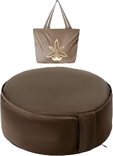 Nolavea - Zafu poduszka do medytacji joga - aksamitna torba transportowa i uchwyt - 2 poszewki na zamek błyskawiczny: 100% bawełna i aksamit - gryka o zapachu lawendy - brązowa