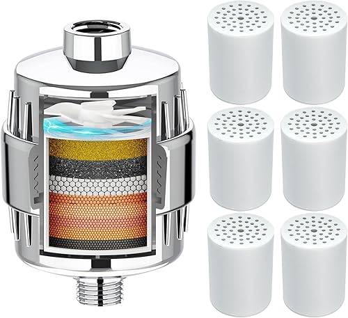 Miniatura 17 de Yodel Filtro de cabezal de ducha de 25 etapas para agua dura, nanotecnología avanzada y filtración KDF-55, suavizante de agua de alto rendimiento