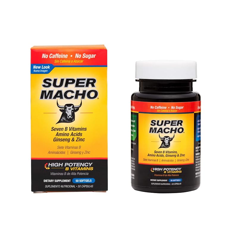 Super Macho Suplemento de Zinco e Complexo B com Ginseng e L-Tirosina, 50 cápsulas gelatinosas