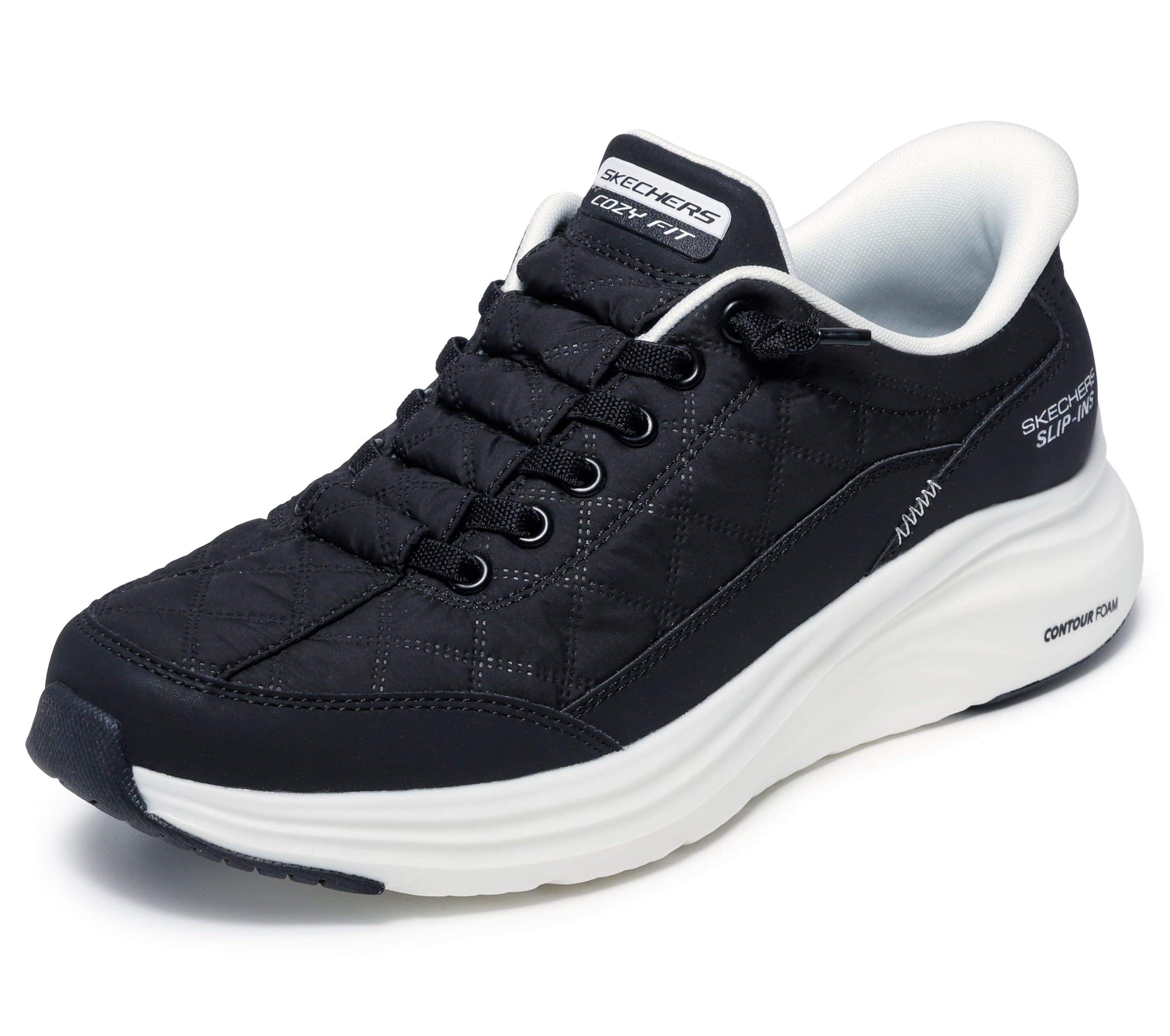 Skechers Damen Contour Foam Cozy Fit Hands Free Slip-Ins Sneaker, Schwarz/Weiß, 7