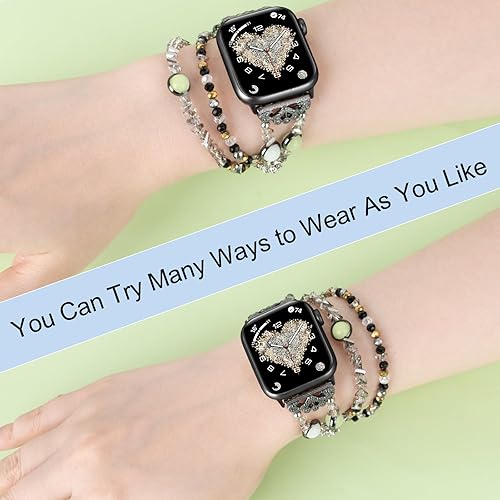 Miniatura 5 de TOMAZON Correa luminosa de perlas compatible con Apple Watch de 1.496 in, 1.575 in, 1.614 in, 1.654 in, 1.732 in, 1.772 in, pulsera elegante de