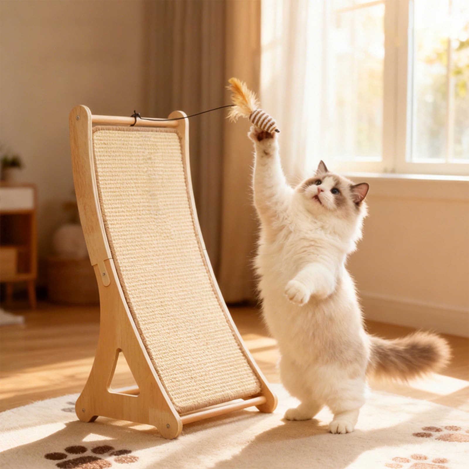Cat Scratching Pads, Interactive Boredom Relief Toy, Sisal Scratching Ramp with Toy Ball for Indoor Home, Living Room, Pets, Kittens, Rabbits, Puppy