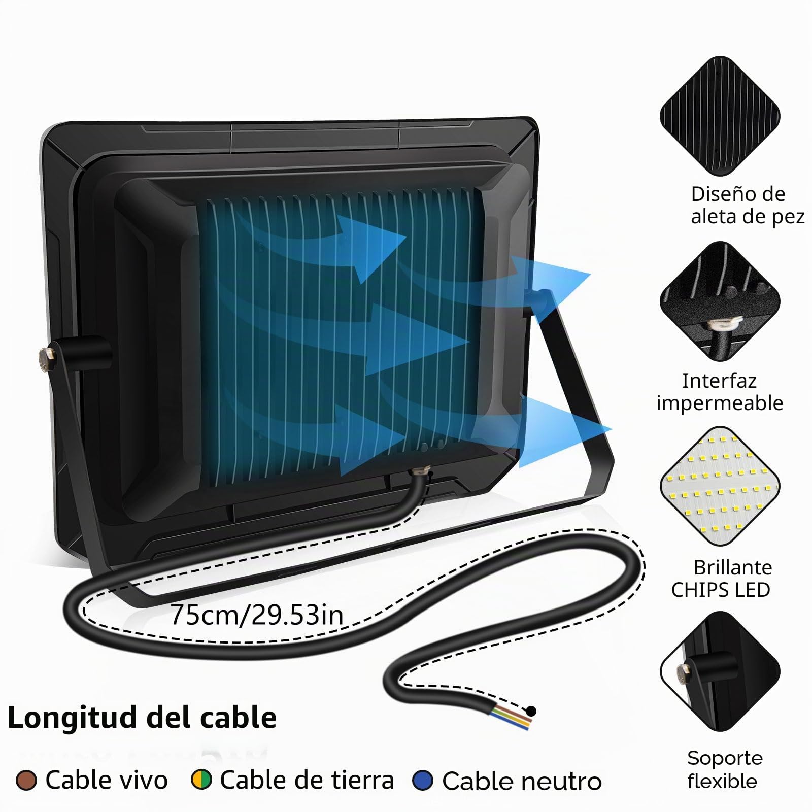 500W Focos LED Exterior 3000K Blanco Cálido 1 Pcs | 50000LM IP65 Impermeable, Foco Exterior Seguridad con Alta Luminosidad para Jardín, Patio, Garaje, Terraza