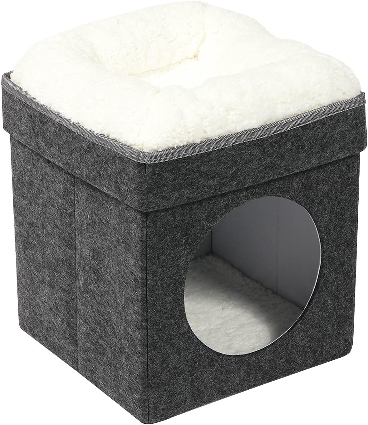 PINPLUS Folding Cat House or Small Dog Pet Bed,Cube Ottoman,Stackable Multipurpose Kitty Hideout Cave,Cat Condo with Felt Cushion Top Grey (12.6"x12.6"x15.4") : Pet Supplies